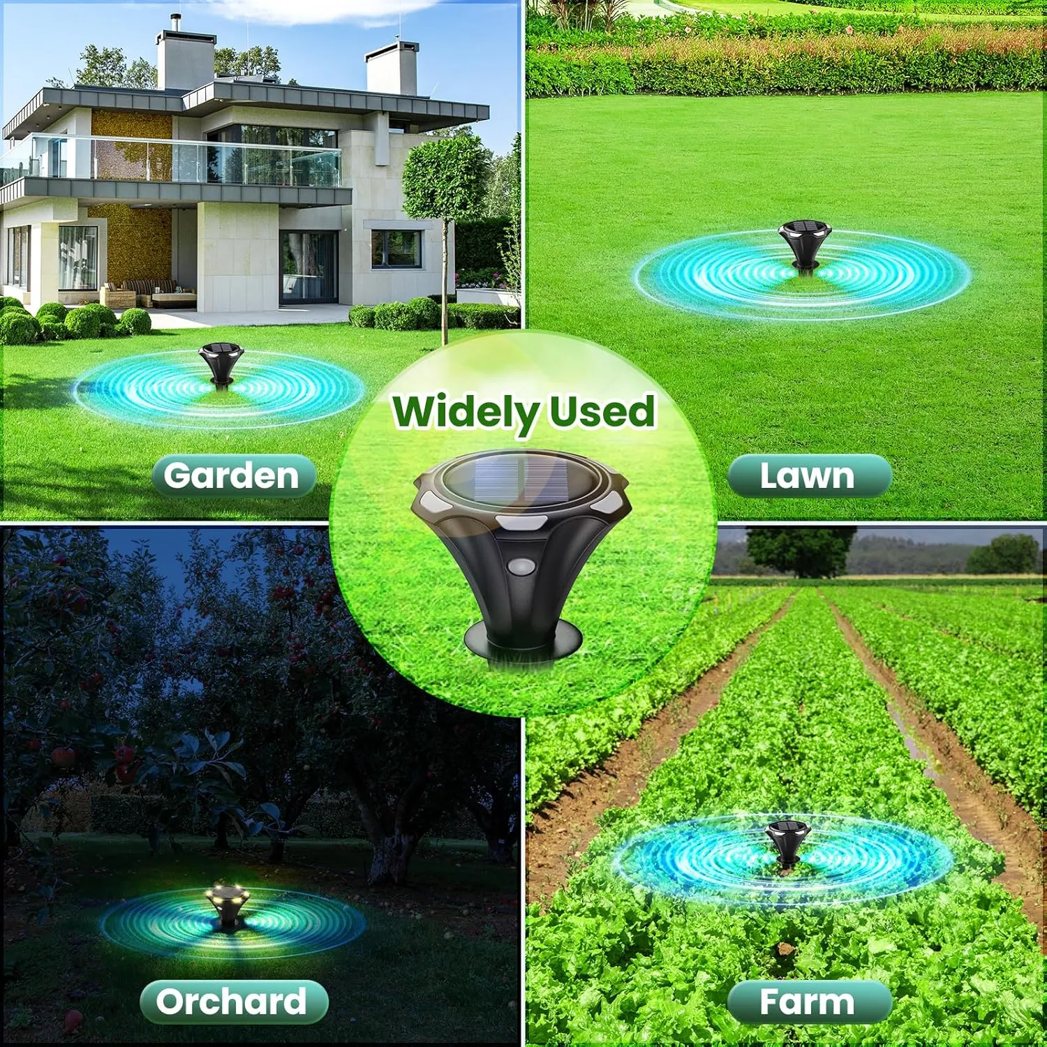 Solar Mole Repellent Ultrasound, Gopher Repeller with LED Night Light, Vole Repeller Outdoor Waterproof, Snake Chipmunk Sonic Spike Stakes in Yard, Lawn, Garden, 4 Pack, Black