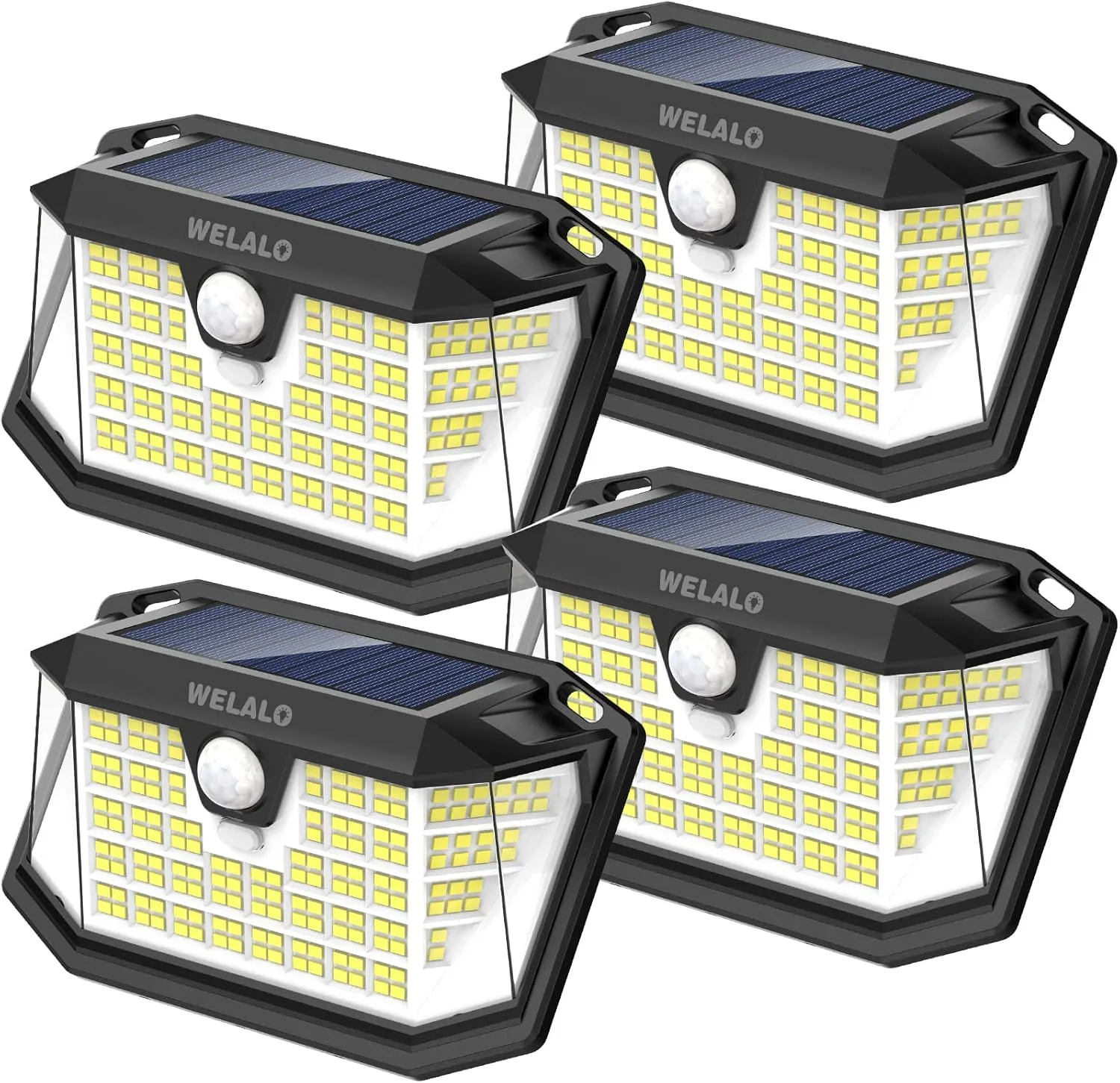 Solar Motion Sensor Lights Outdoor, [3 Modes/4 Pack/188 LED] 270° Wide Angle Lighting,Security Solar Powered Wall Lights, IP65 Waterproof Flood Lights for Fence Porch Yard Patio(Black)