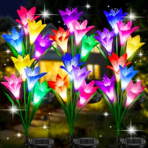 Solar Outdoor Lights Garden Decor, 6 Pack Upgraded Solar LED Flower Lights with 24 Bigger Lily Flower Lamp, 7 Color Changing Waterproof Solar Powered Flowers for Garden Yard Decor, Gift