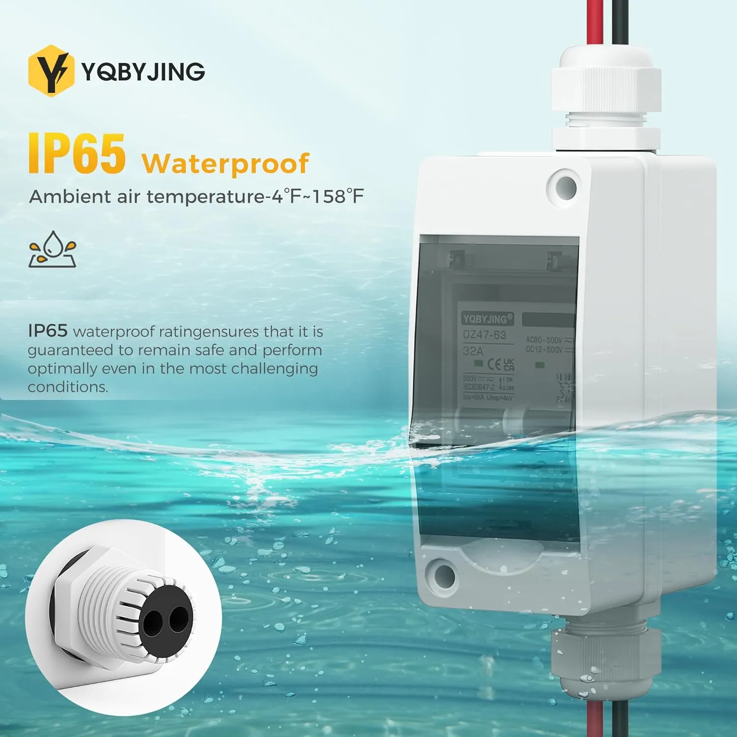 Solar Panel Disconnect Switch 32 Amp DC AC Miniature Circuit Breaker 500V 2 Poles with PV Connector and IP65 Waterproof UV-Proof Box for Outdoor Solar PV Homes Battery