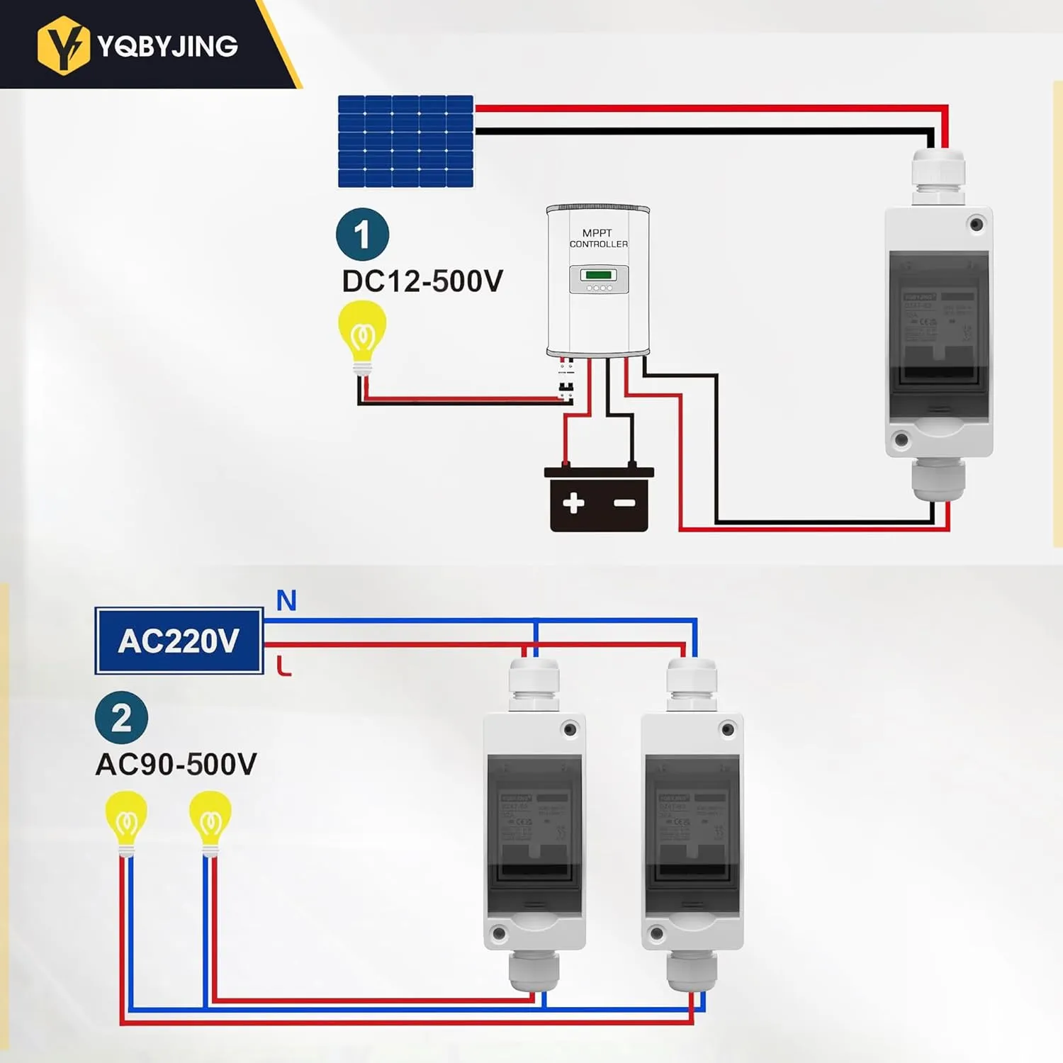Solar Panel Disconnect Switch 32 Amp DC AC Miniature Circuit Breaker 500V 2 Poles with PV Connector and IP65 Waterproof UV-Proof Box for Outdoor Solar PV Homes Battery