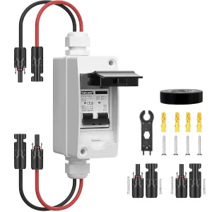 Solar Panel Disconnect Switch 32 Amp DC AC Miniature Circuit Breaker 500V 2 Poles with PV Connector and IP65 Waterproof UV-Proof Box for Outdoor Solar PV Homes Battery
