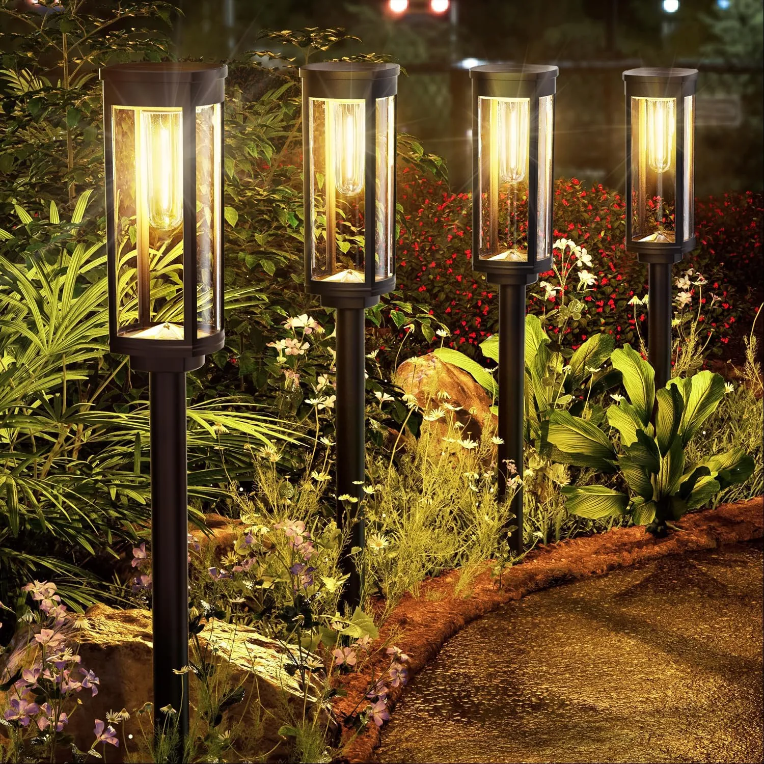 Solar Pathway Lights Outdoor Warm White 8-Pack Waterproof IP65, Auto On/Off Solar Powered Walkway Lighting for Driveway Yard Garden, Upgraded Landscape Lights Outside