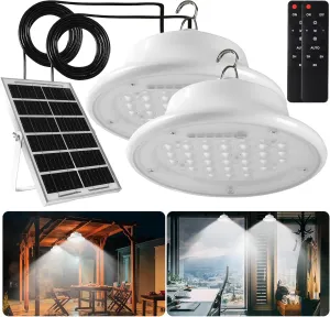 Solar Pendant Light Shed Light Lighting Day and Night Auto Dusk to Dawn Solar Light Indoor and Outdoor with Remote Controlfor for Barn, Patio, Garden, Yard, Gazebo,Chicken Coop, Tent (2 Lights)
