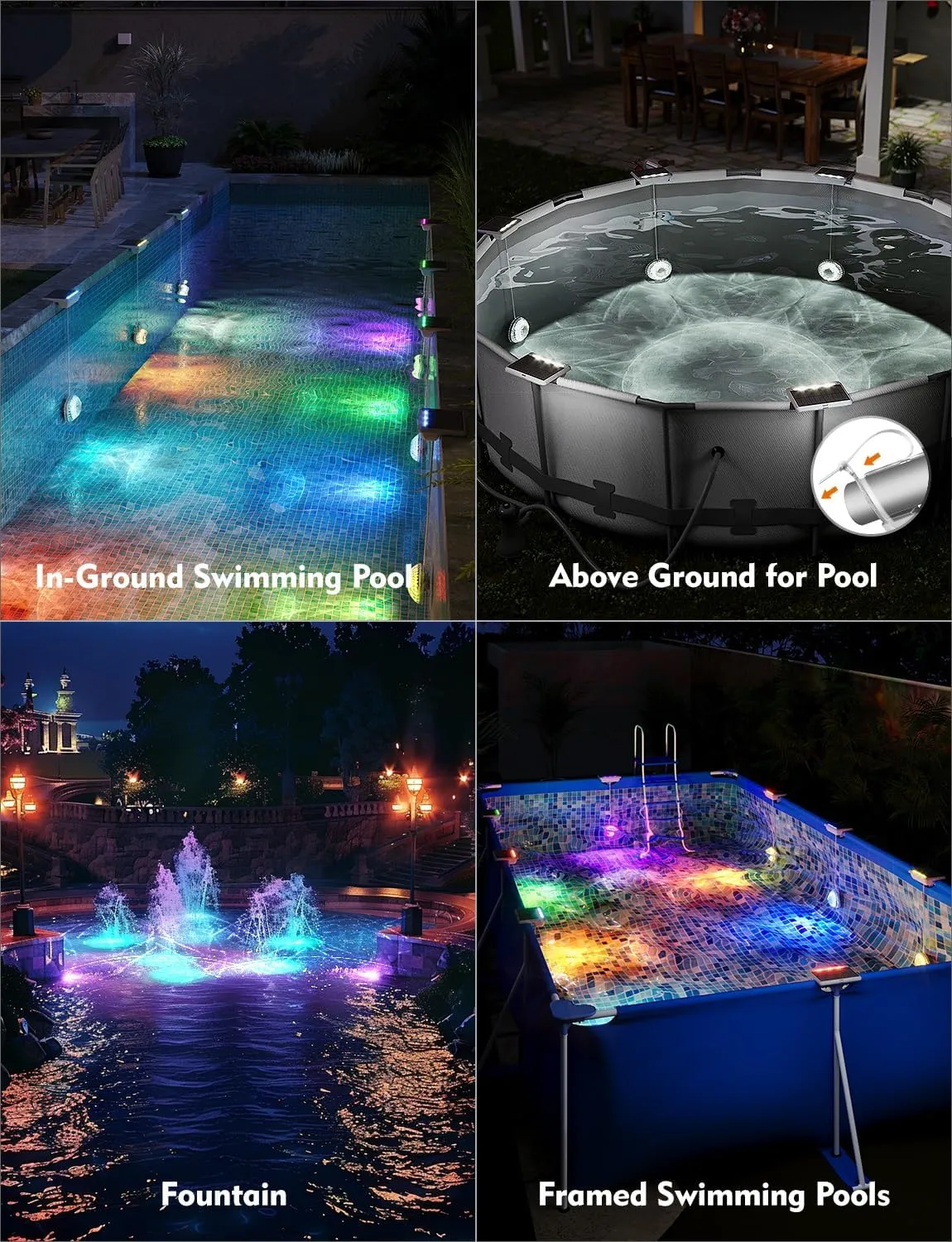 Solar Pool Lights, Solar Powered Submersible LED Lights with Remote IP68 Waterproof Swimming Pool Light, 16 Colors Underwater Pool Lighting for Above Ground Inground Pool, Pond (White,4Pack)