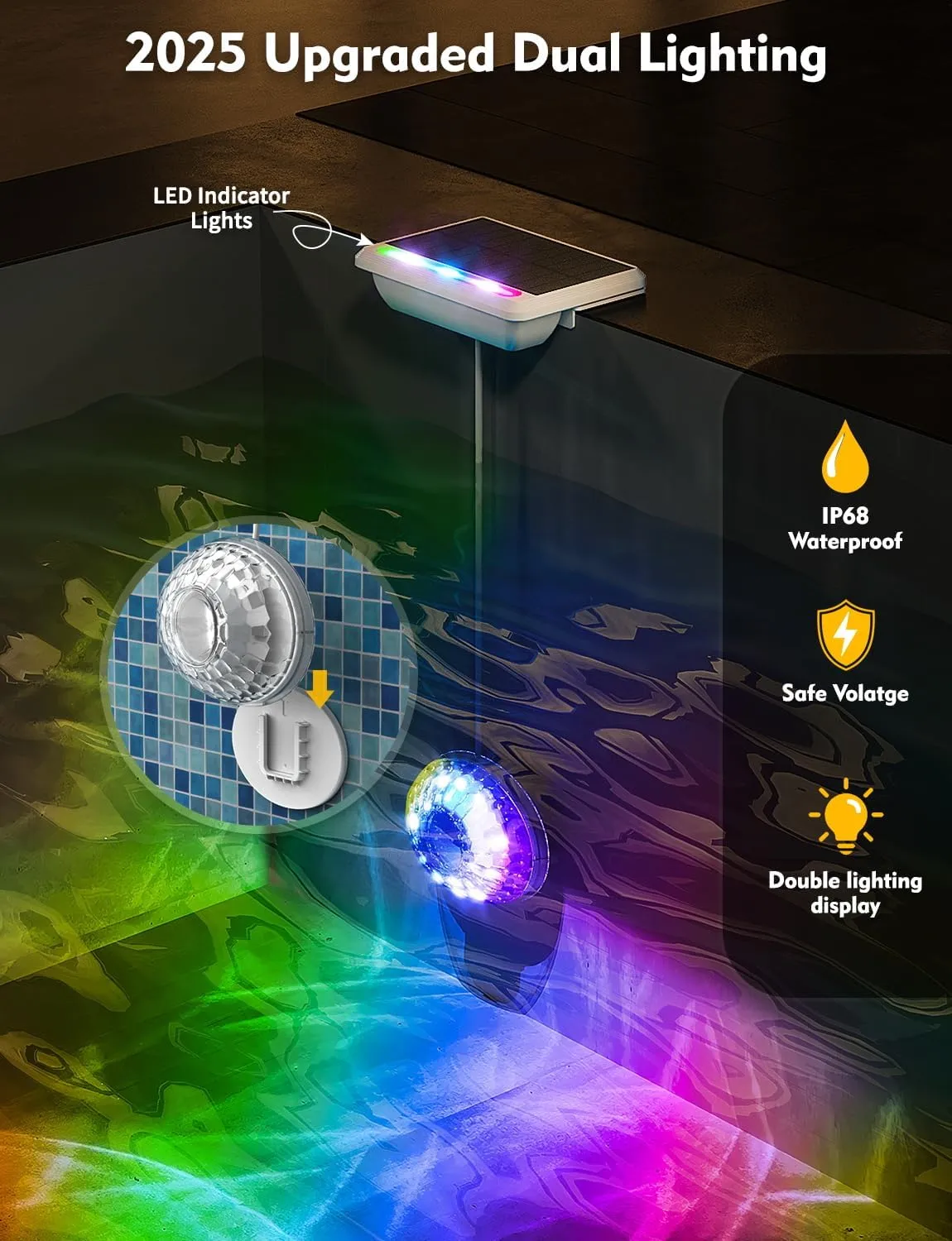 Solar Pool Lights, Solar Powered Submersible LED Lights with Remote IP68 Waterproof Swimming Pool Light, 16 Colors Underwater Pool Lighting for Above Ground Inground Pool, Pond (White,4Pack)