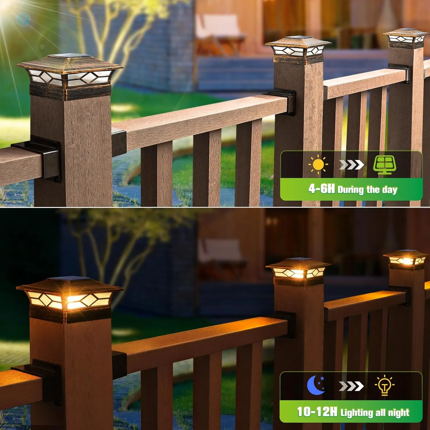 Solar Post Cap Lights Outdoor 6pack, Waterproof Solar Powered Deck Fence Post Lights for 4x4 Wood/Vinyl Posts, Solar Outdoor LED Light with Cool/Warm Lighting Decorate Garden Patio Porch…