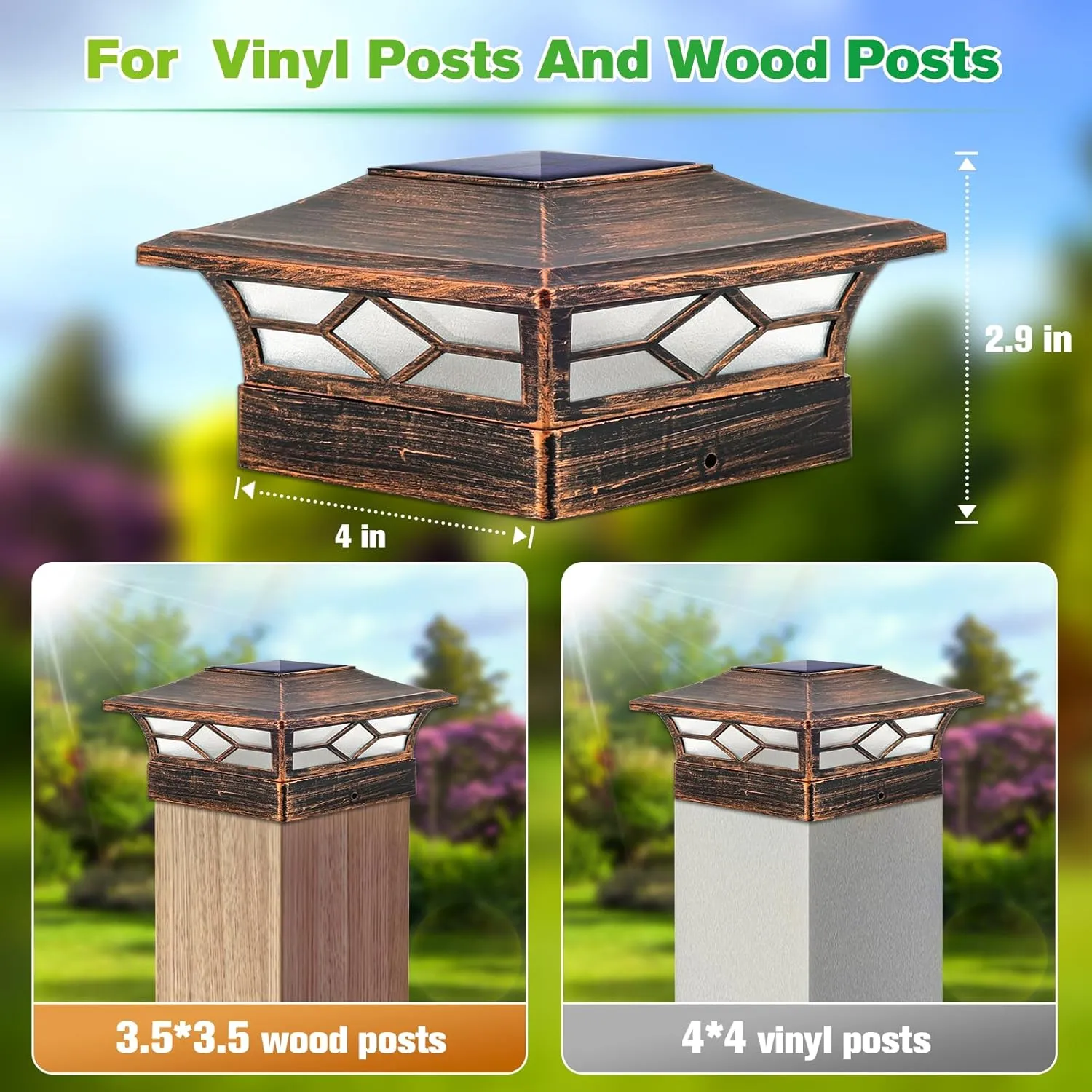 Solar Post Cap Lights Outdoor 6pack, Waterproof Solar Powered Deck Fence Post Lights for 4x4 Wood/Vinyl Posts, Solar Outdoor LED Light with Cool/Warm Lighting Decorate Garden Patio Porch…