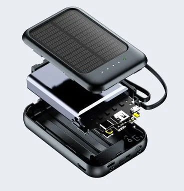 Solar Power Bank 20000mAh Super Fast Charging Compact Portable Built-in 4 Cable High Capacity External Battery With Led Light