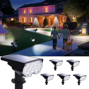 Solar Power Spotlight Outdoor Waterproof Landscape LED Accent Lighting for Yard, Tree, Plants, Walls, Path, Garden, Statues, Adjustable Brightness,Dusk to Dawn Long Lasting 6 Pack Cool White