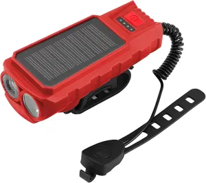 Solar-Powered Cycling Headlight with 120 Db Horn, Dual USB & Solar Charging, 200 M Beam, Abs Build, Multi-Mode Led Light, Black