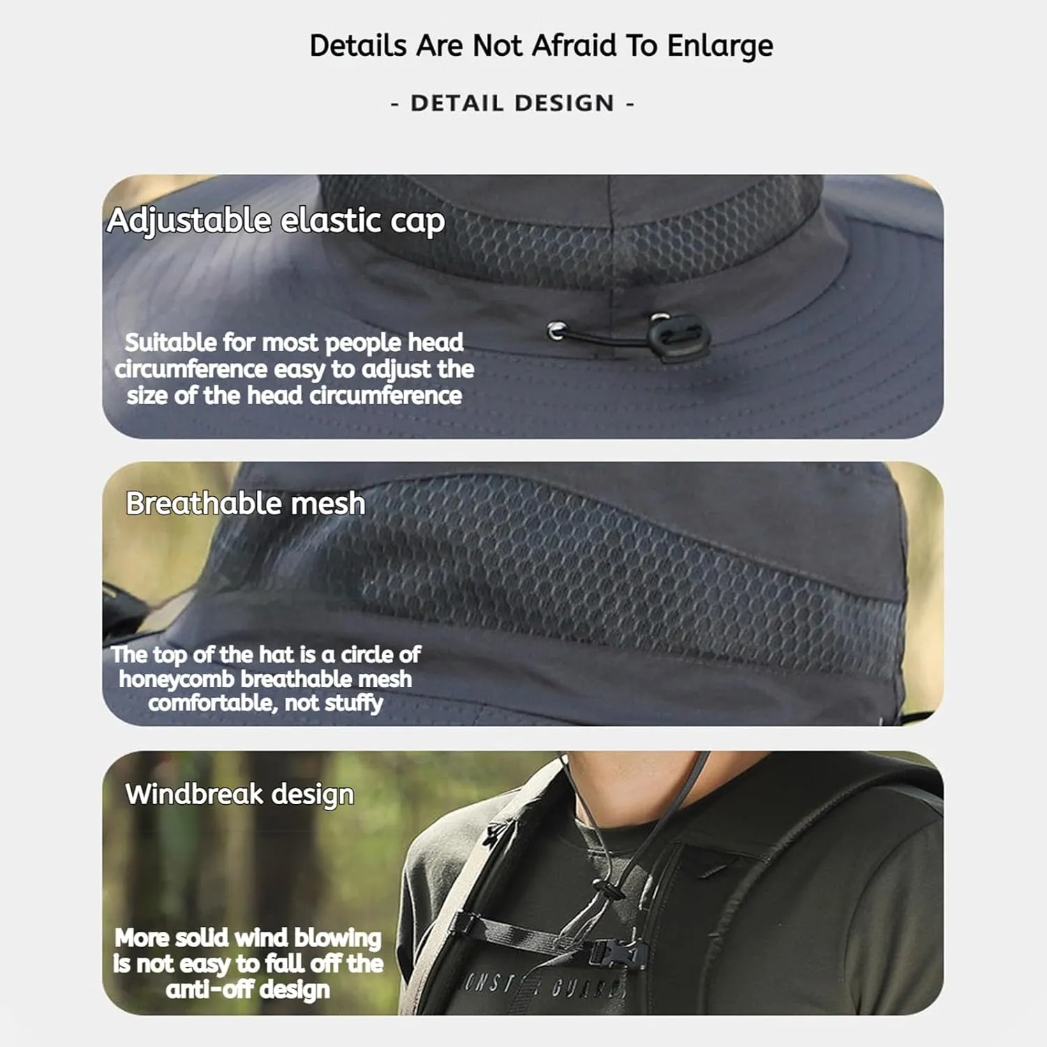Solar Powered Fan Hat, Adjustable Outdoor Cooling Hat for Men, Wide Brim Sunproof and Breathable Fishing Hat