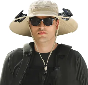 Solar Powered Fan Hat, Adjustable Outdoor Cooling Hat for Men, Wide Brim Sunproof and Breathable Fishing Hat