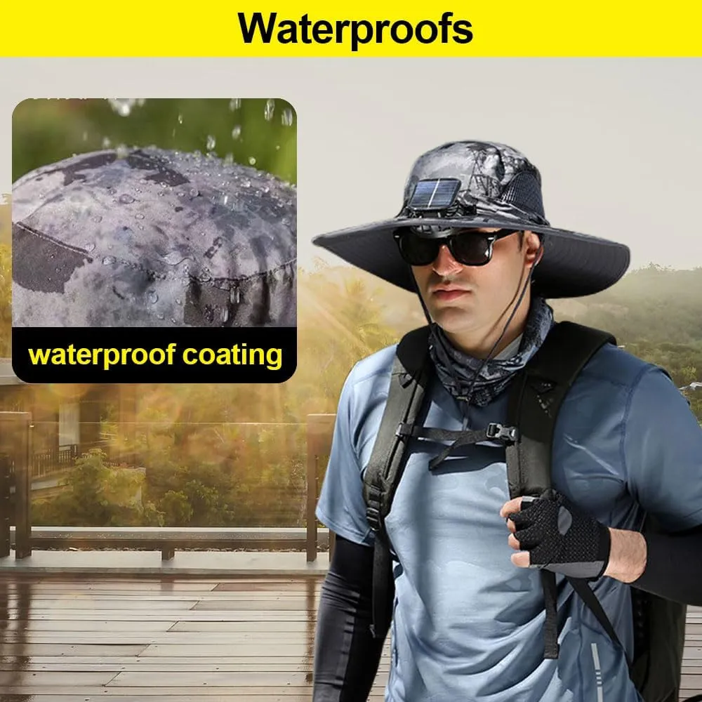 Solar Powered Fan Hat for Men Women, 2025 New Breathable Wide Brim Solar Fan Hat Outdoor Fishing, Hiking, Beach