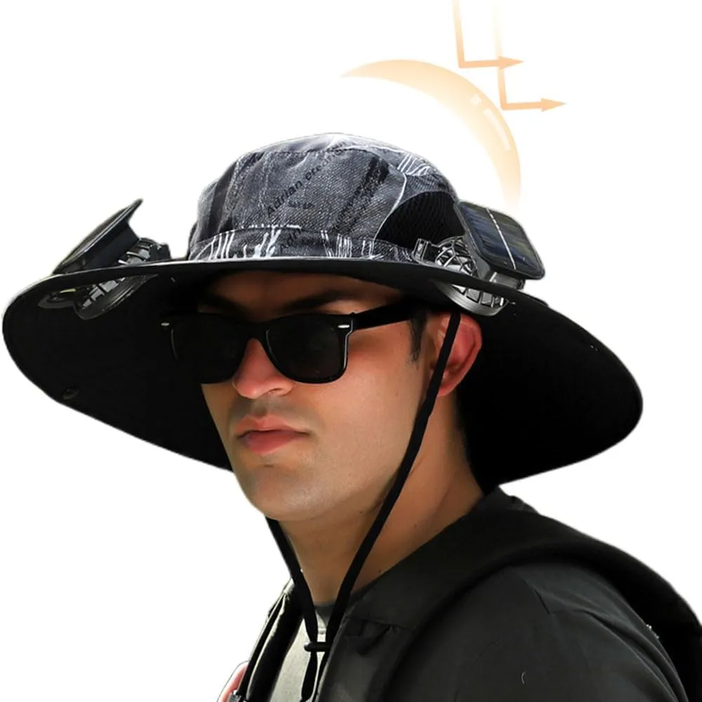 Solar Powered Fan Hat for Men Women, 2025 New Breathable Wide Brim Solar Fan Hat Outdoor Fishing, Hiking, Beach