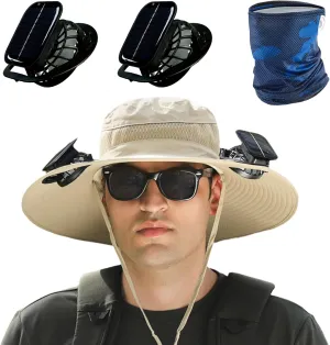Solar Powered Fan Hat for Men,Hat with Fans Solar Power Outdoor Fishing with 2 Solars Fans