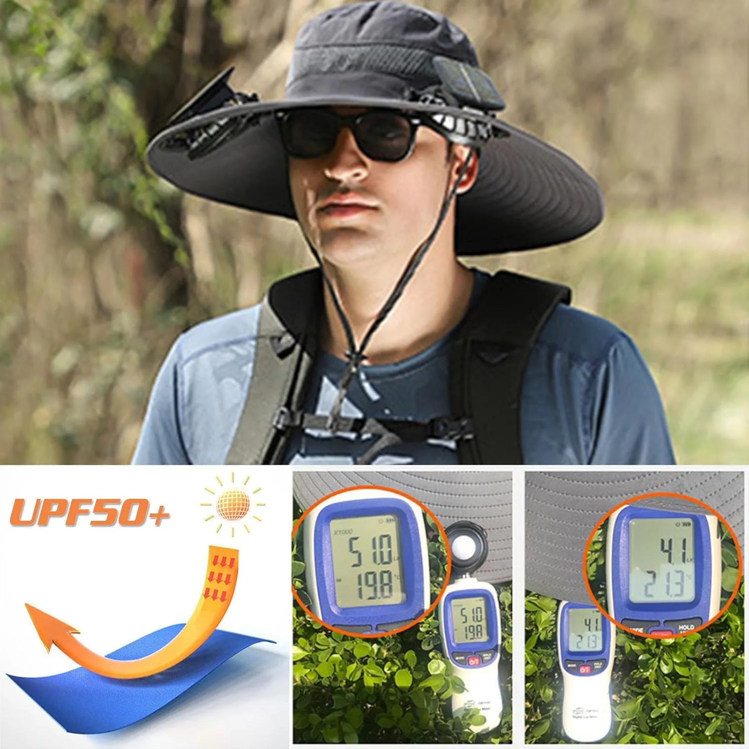 Solar Powered Fan Hat for Men,Hat with Fans Solar Power Outdoor Fishing with 2 Solars Fans