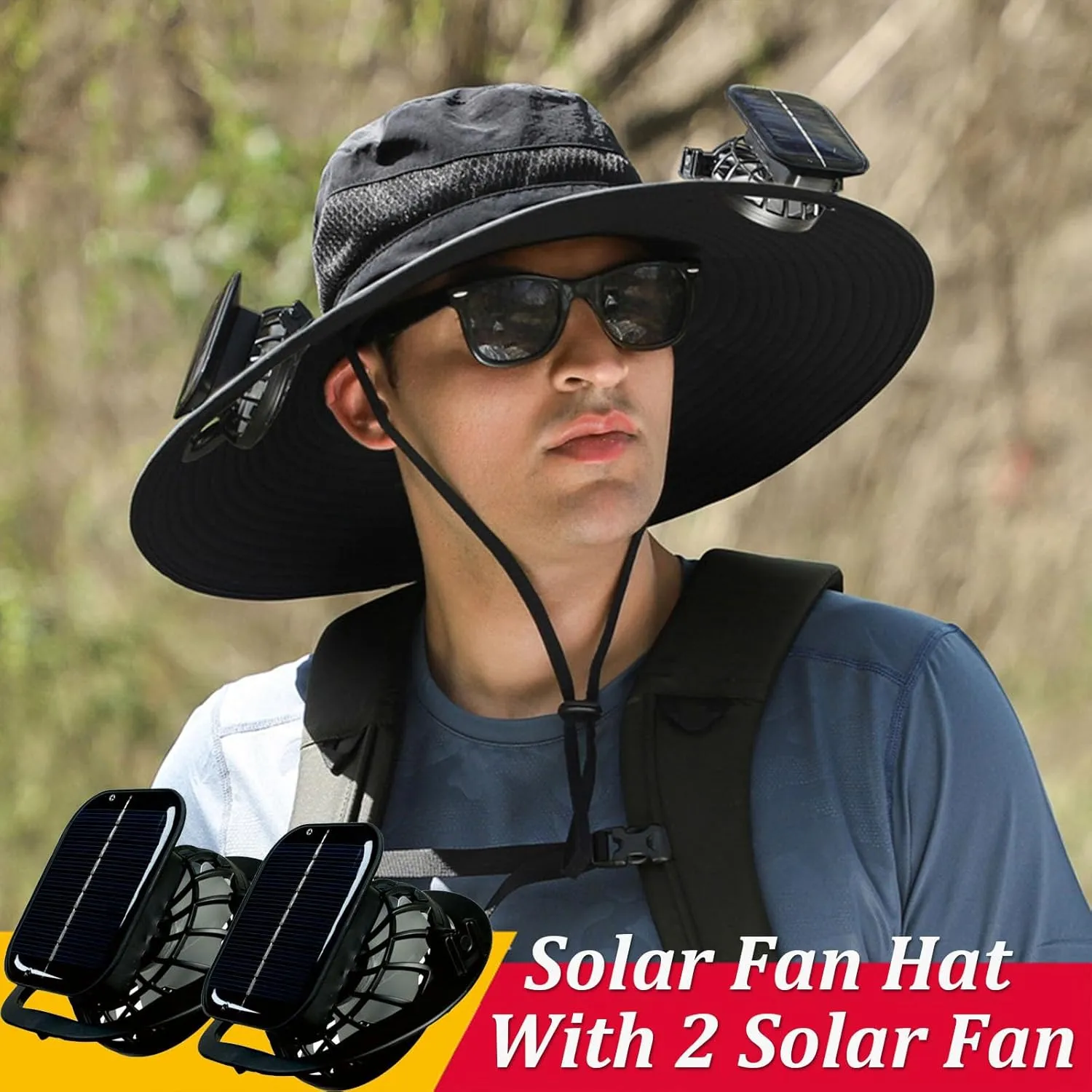 Solar Powered Fan Hat for Men,Hat with Fans Solar Power Outdoor Fishing with 2 Solars Fans
