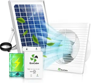 Solar Powered Fan with Battery, 6“ Solar Fan for Chicken Coop with 12W Bifacial Solar Panel, Outdoor Greenhouse Exhaust Fan with Anti-backflow Valve