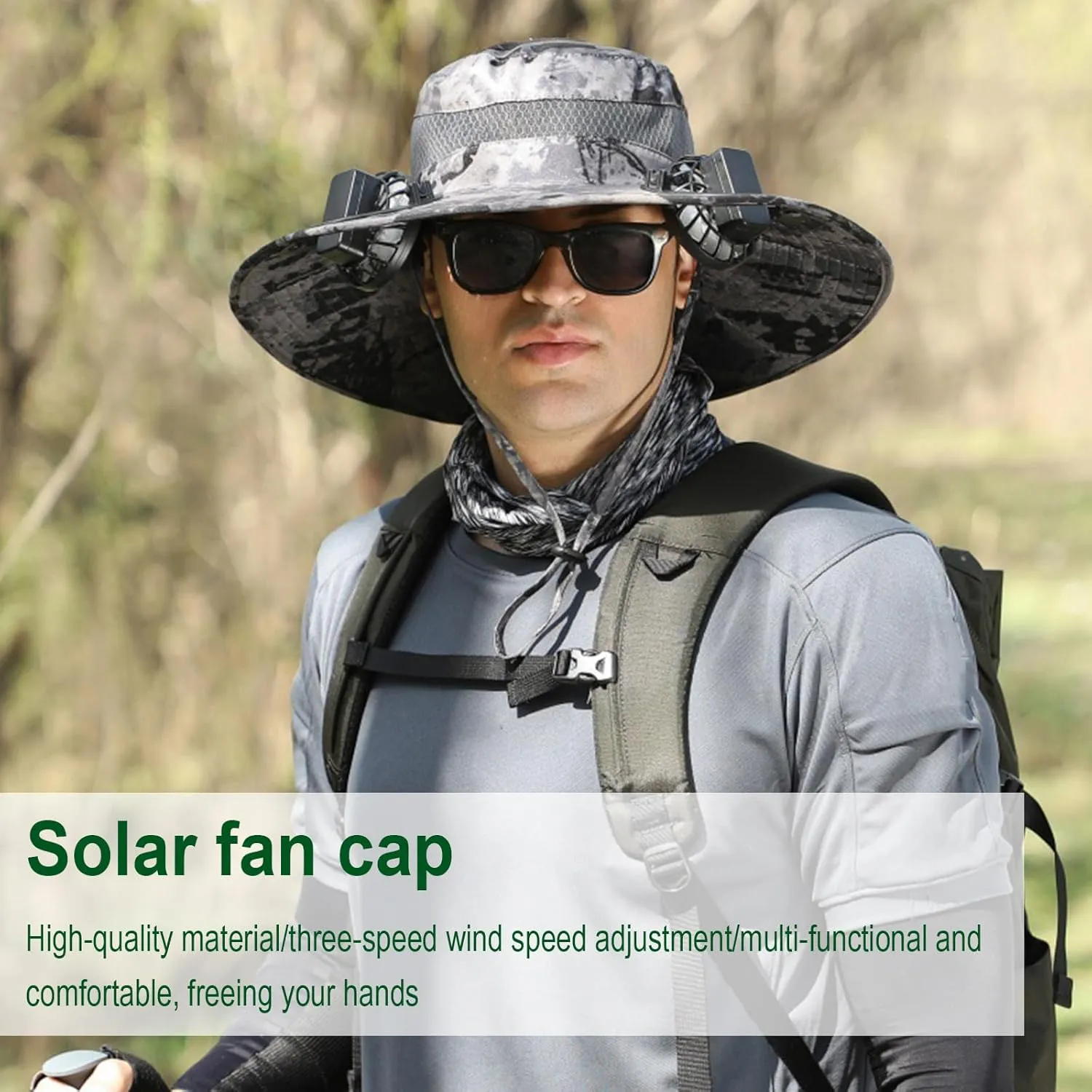 Solar Powered FanHat, for Men Women Outdoor Fishing Hat with 2 Solar Fan Breathable Wide Brim Bucket Hats