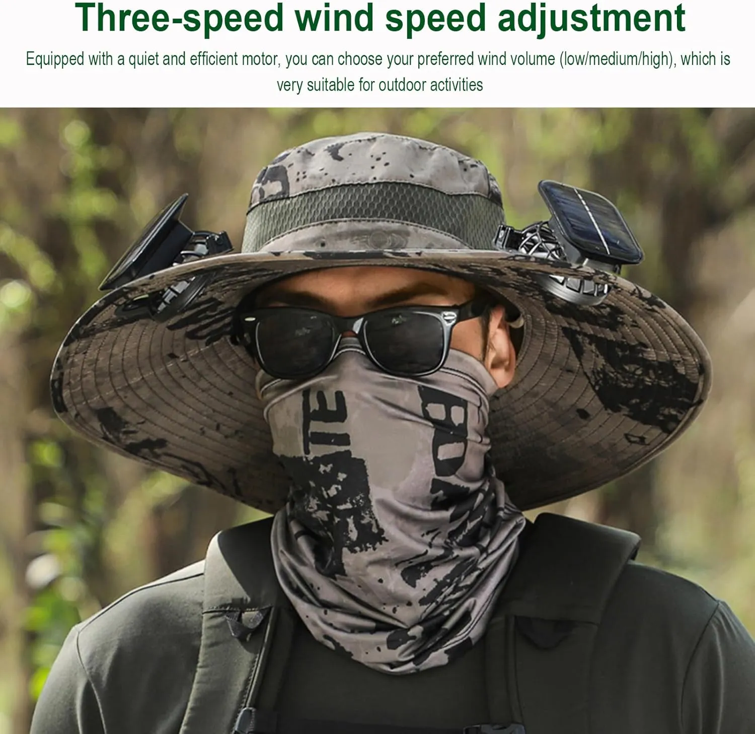 Solar Powered FanHat, for Men Women Outdoor Fishing Hat with 2 Solar Fan Breathable Wide Brim Bucket Hats