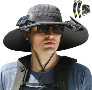 Solar Powered FanHat, for Men Women Outdoor Fishing Hat with 2 Solar Fan Breathable Wide Brim Bucket Hats