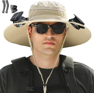 Solar Powered FanHat, Solar Fan Hat with Fans Solar Power, Outdoor Wide Brim Sun Hat with Solars Fan, Solar & USB Charging