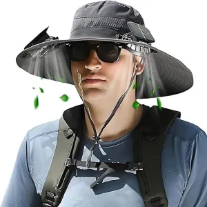 Solar Powered Fishing Hat with Fans – UPF 50  Wide Brim Sun Hat, Cooling – Lightweight, Waterproof for Hiking, Angling