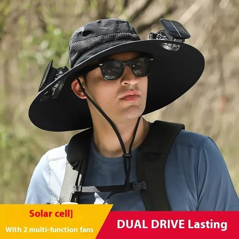 Solar Powered Fishing Hat with Fans – UPF 50  Wide Brim Sun Hat, Cooling – Lightweight, Waterproof for Hiking, Angling