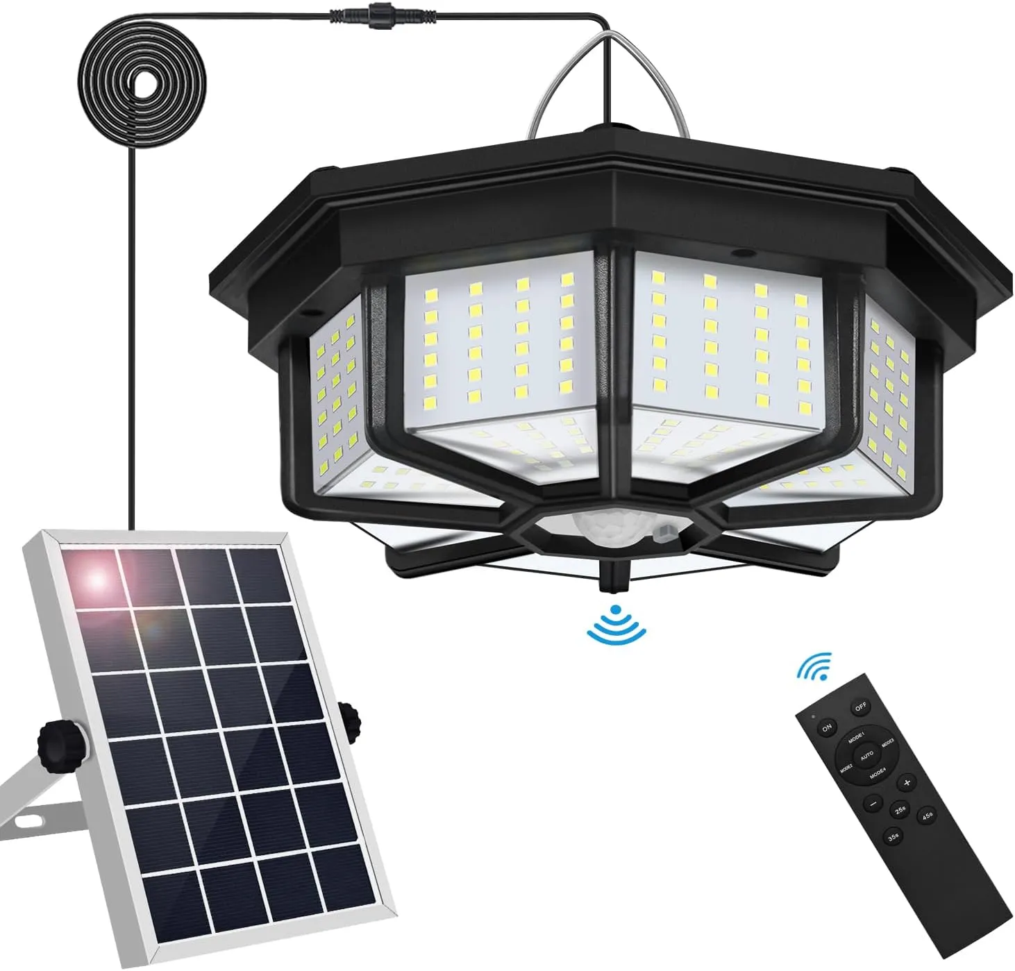 Solar Shed Light Indoor Outdoor, Aqonsie 288LED Solar Powered Motion Sensor Pendant Light Daytime Available, Solar Indoor Lights with 5 Lighting Modes & Remote for Shed Gazebo Barn Garage Home