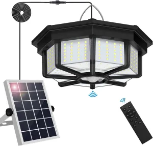 Solar Shed Light Indoor Outdoor, Aqonsie 288LED Solar Powered Motion Sensor Pendant Light Daytime Available, Solar Indoor Lights with 5 Lighting Modes & Remote for Shed Gazebo Barn Garage Home