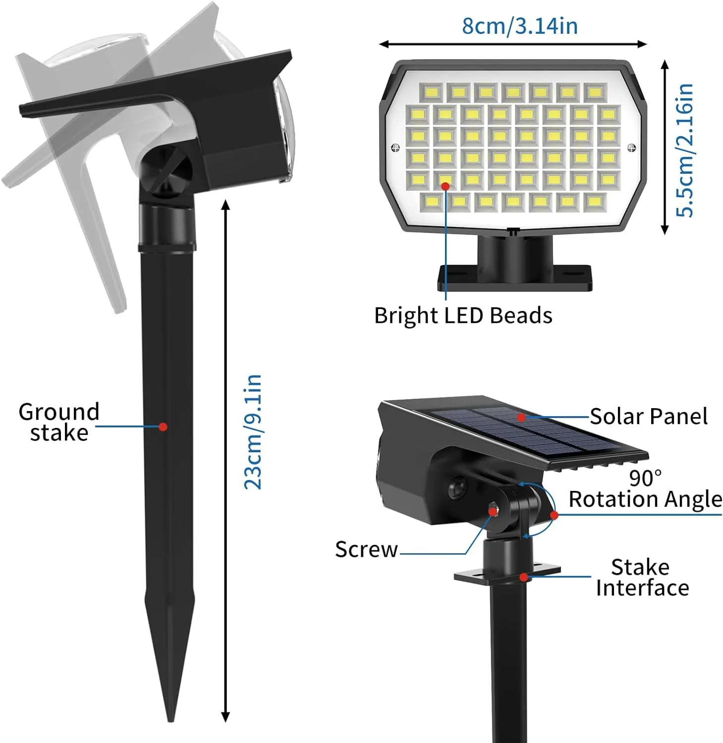 Solar Spot Lights Outdoor 10 Pack, [46 LED/3 Modes] Solar Landscape Spotlights Waterproof, 2-in-1 Auto On/Off Solar Powered Lights for Outside Yard Garden Wall Pathway(Cool White)
