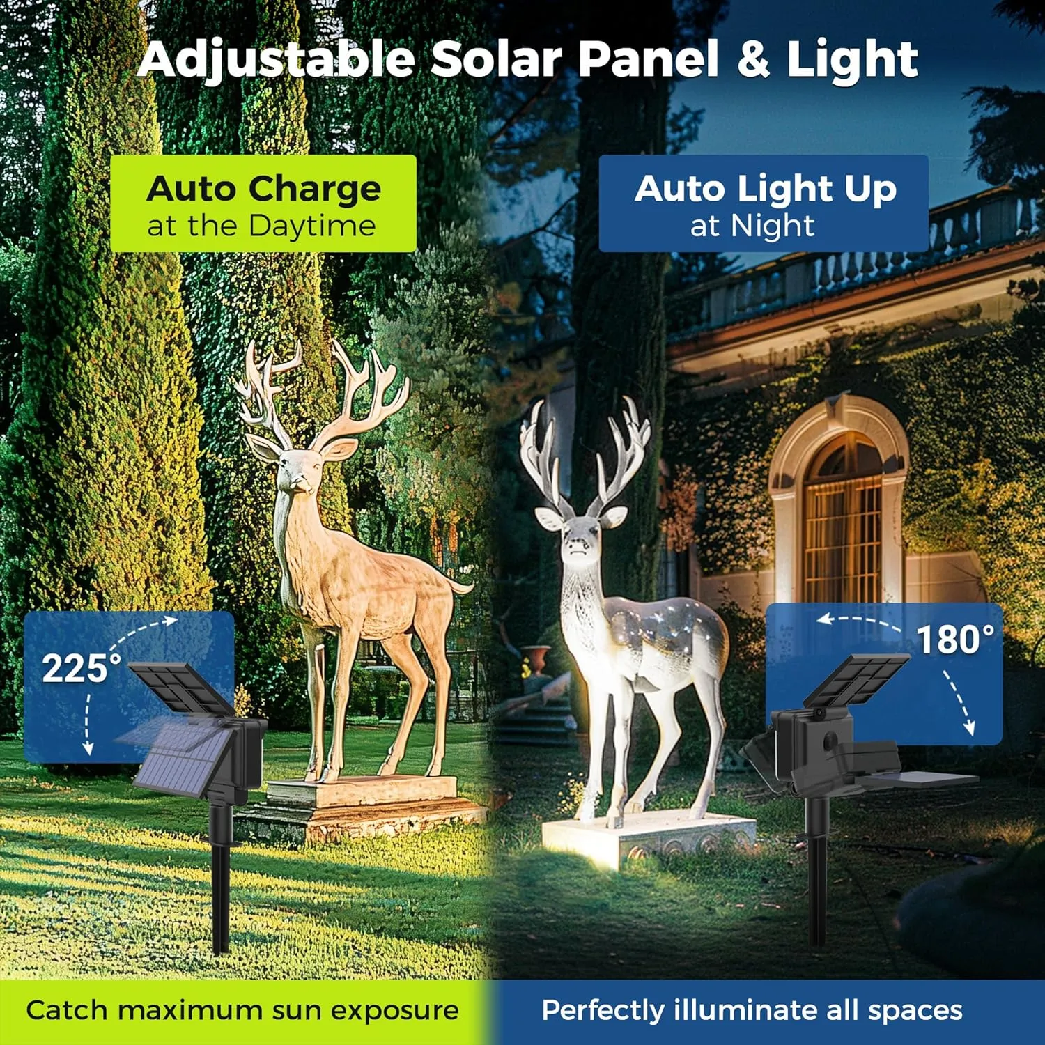 Solar Spot Lights Outdoor Waterproof 2 Pack for Flag, Tree, House, Garden, Yard, Landscape Spotlights for Accent Uplighting Halloween Christmas Decorations
