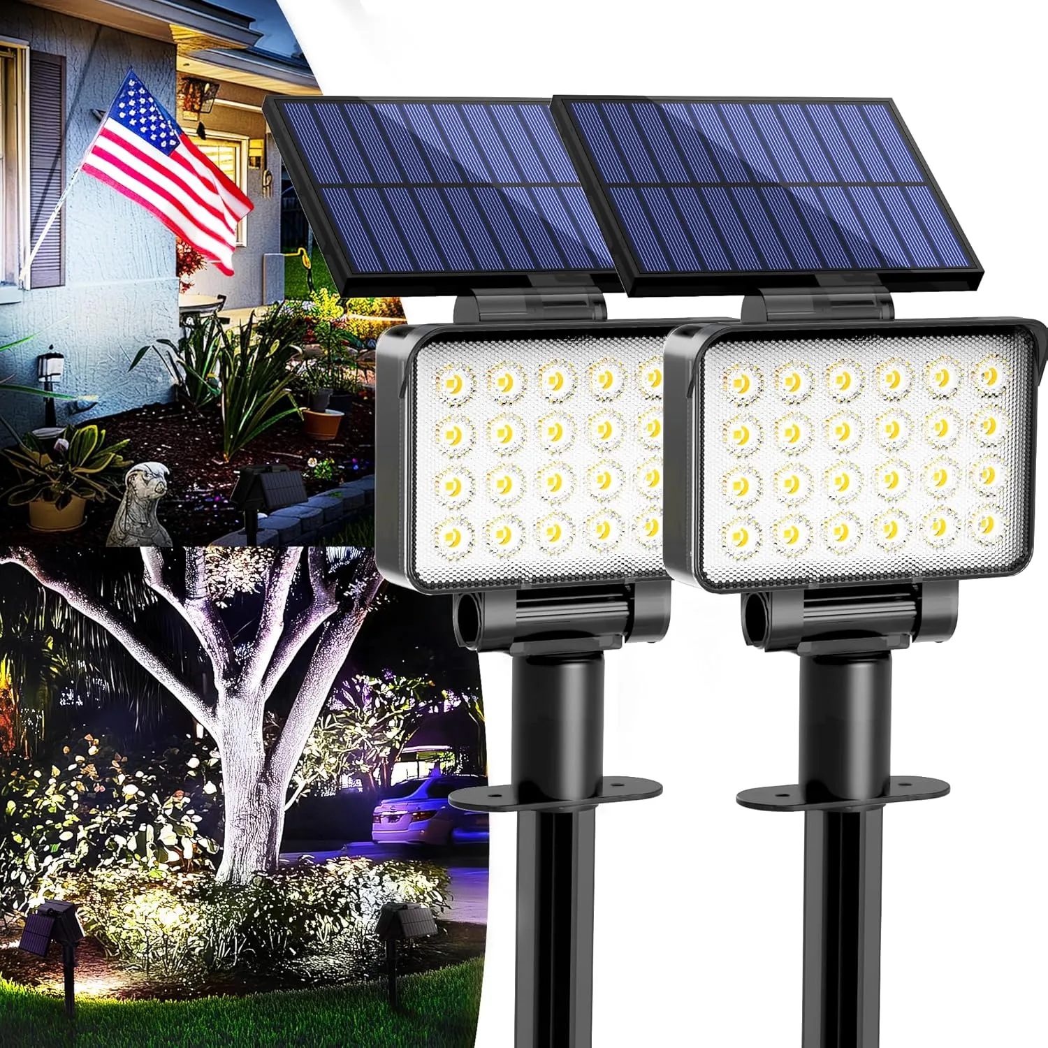Solar Spot Lights Outdoor Waterproof 2 Pack for Flag, Tree, House, Garden, Yard, Landscape Spotlights for Accent Uplighting Halloween Christmas Decorations