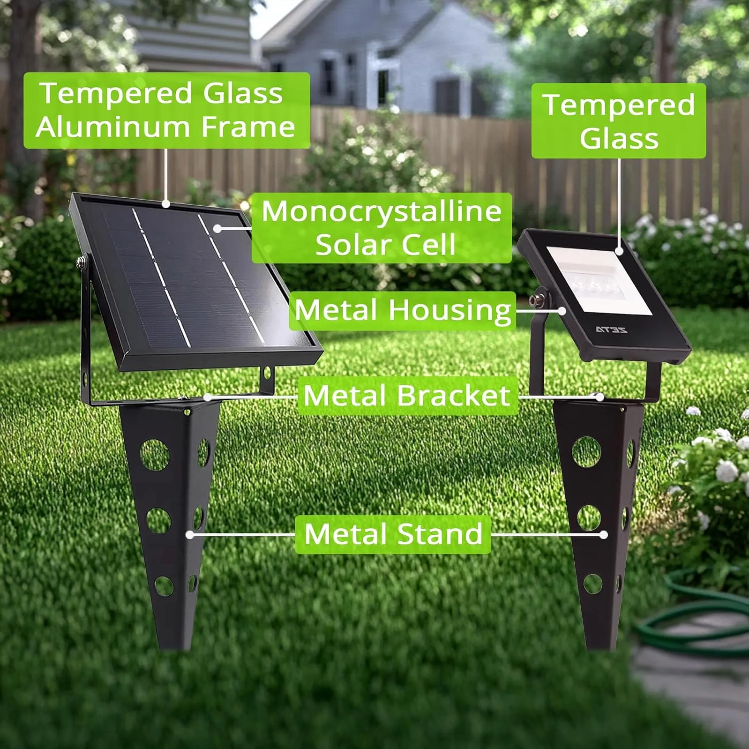 Solar Spot Lights Outdoor,ZETA Waterproof Metal Cool White 3-in-1 Auto On/Off Dusk to Dawn Uplights Decoration SpotLights for Outside House Trees Garden Yard Driveway Porch Walkway Flag Pole Lawn