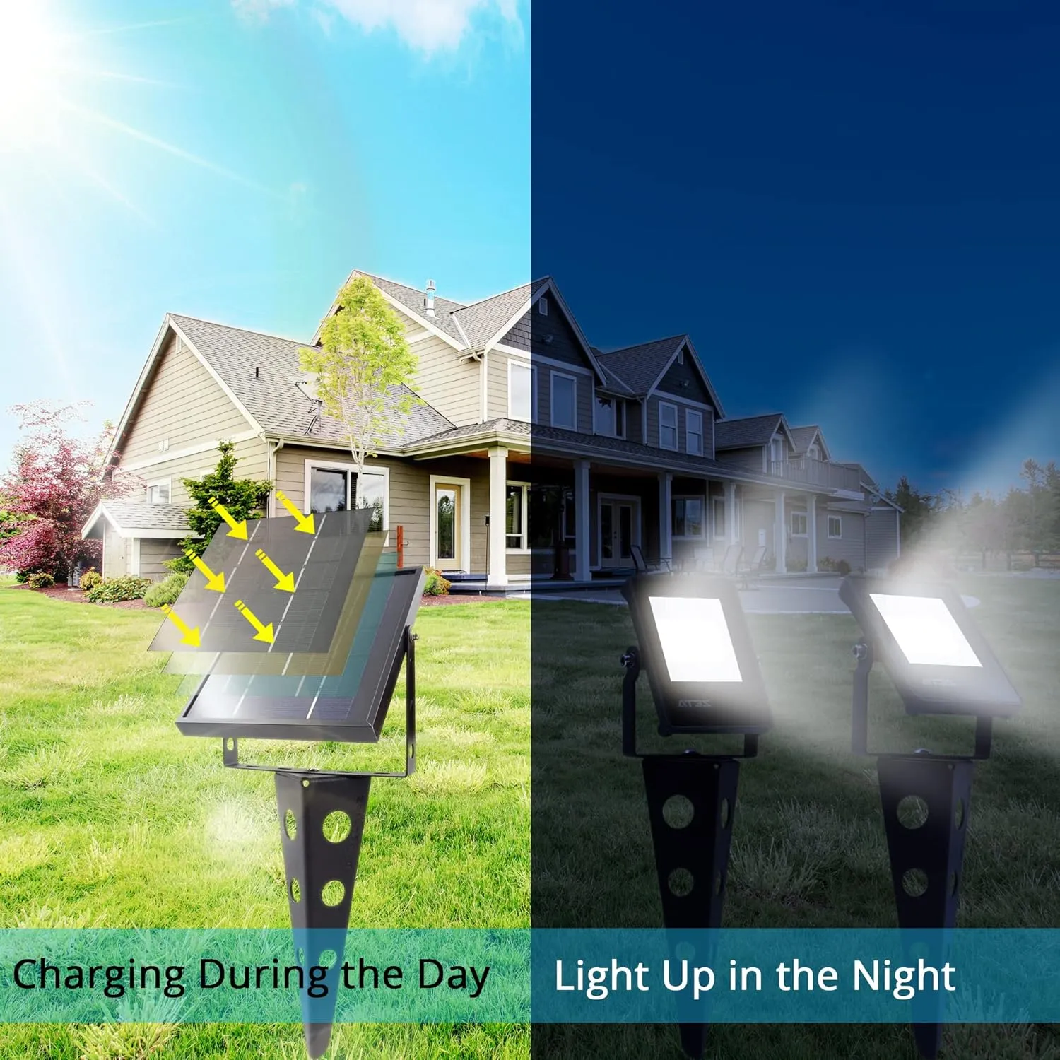 Solar Spot Lights Outdoor,ZETA Waterproof Metal Cool White 3-in-1 Auto On/Off Dusk to Dawn Uplights Decoration SpotLights for Outside House Trees Garden Yard Driveway Porch Walkway Flag Pole Lawn