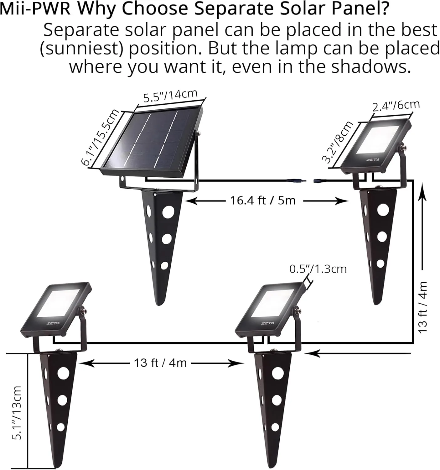 Solar Spot Lights Outdoor,ZETA Waterproof Metal Cool White 3-in-1 Auto On/Off Dusk to Dawn Uplights Decoration SpotLights for Outside House Trees Garden Yard Driveway Porch Walkway Flag Pole Lawn