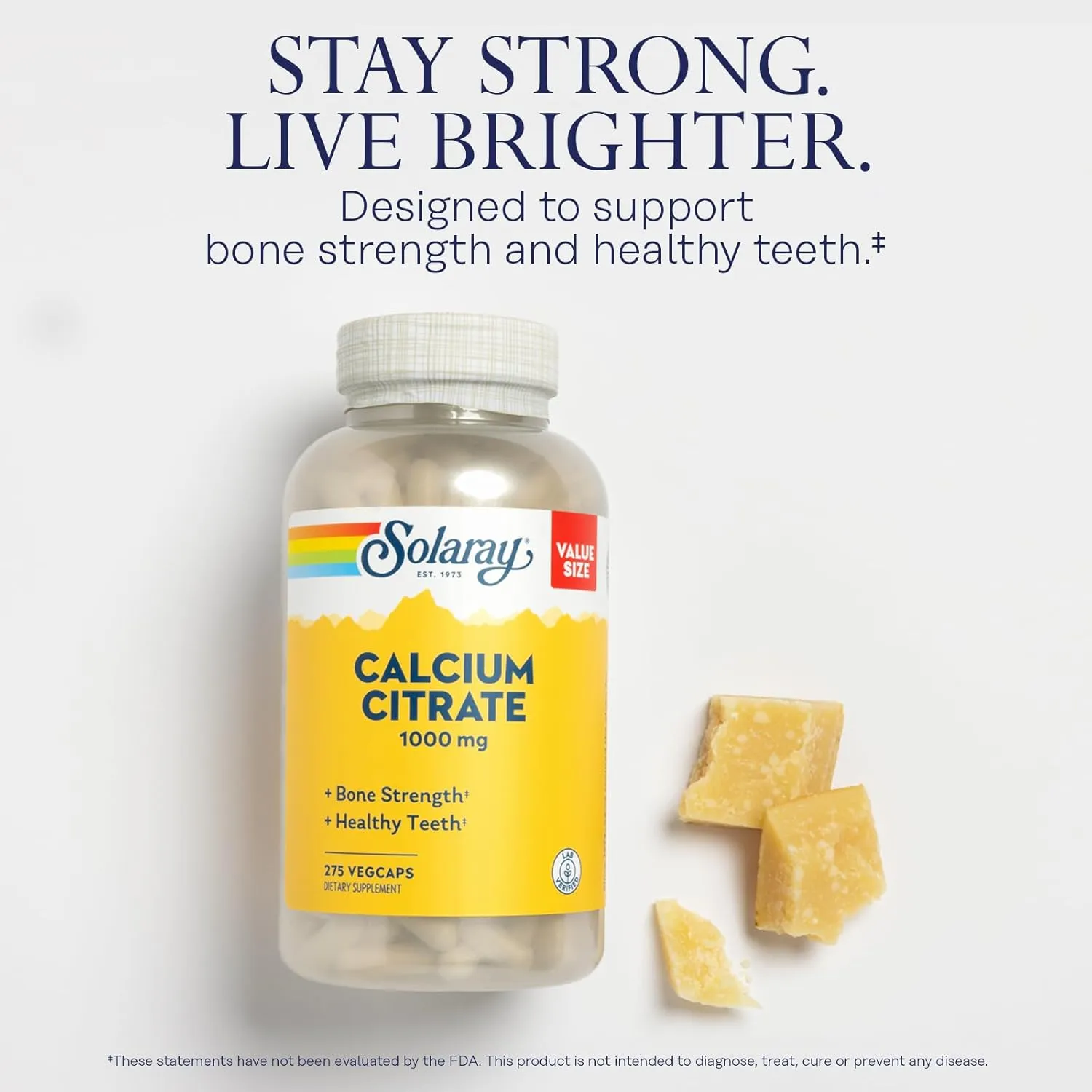 Solaray Calcium Citrate 1000mg - Chelated Calcium Supplement - Supports Bone Strength and Healthy Teeth - Easy to Digest - 60-Day Guarantee, Vegan - 68 Servings, 275 VegCaps
