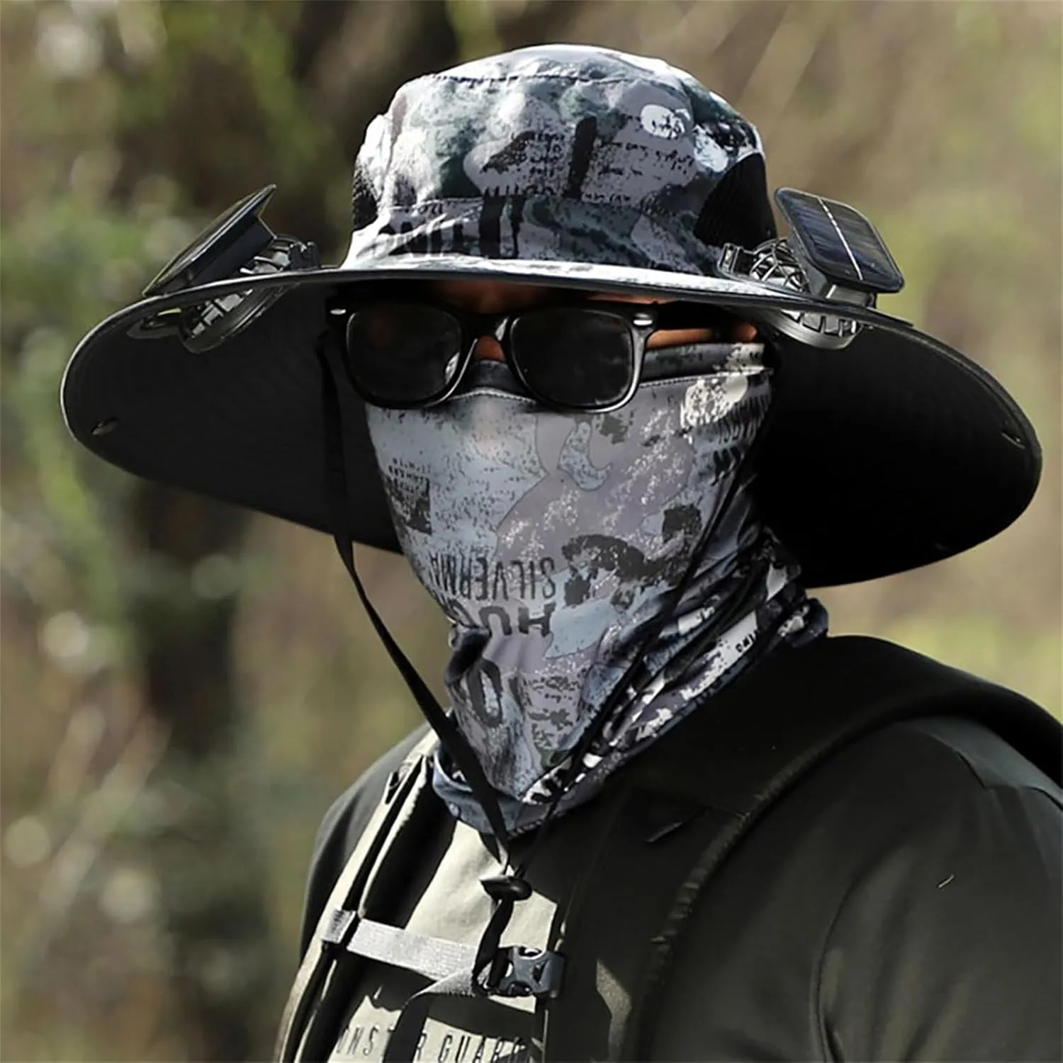 Solarbrim Hat, Colitt Fishing Hat, Wide Brim Solar Fan Outdoor Fishing Hat-Solar & USB Charging, Sun Hat with Solar Powered Fans-D