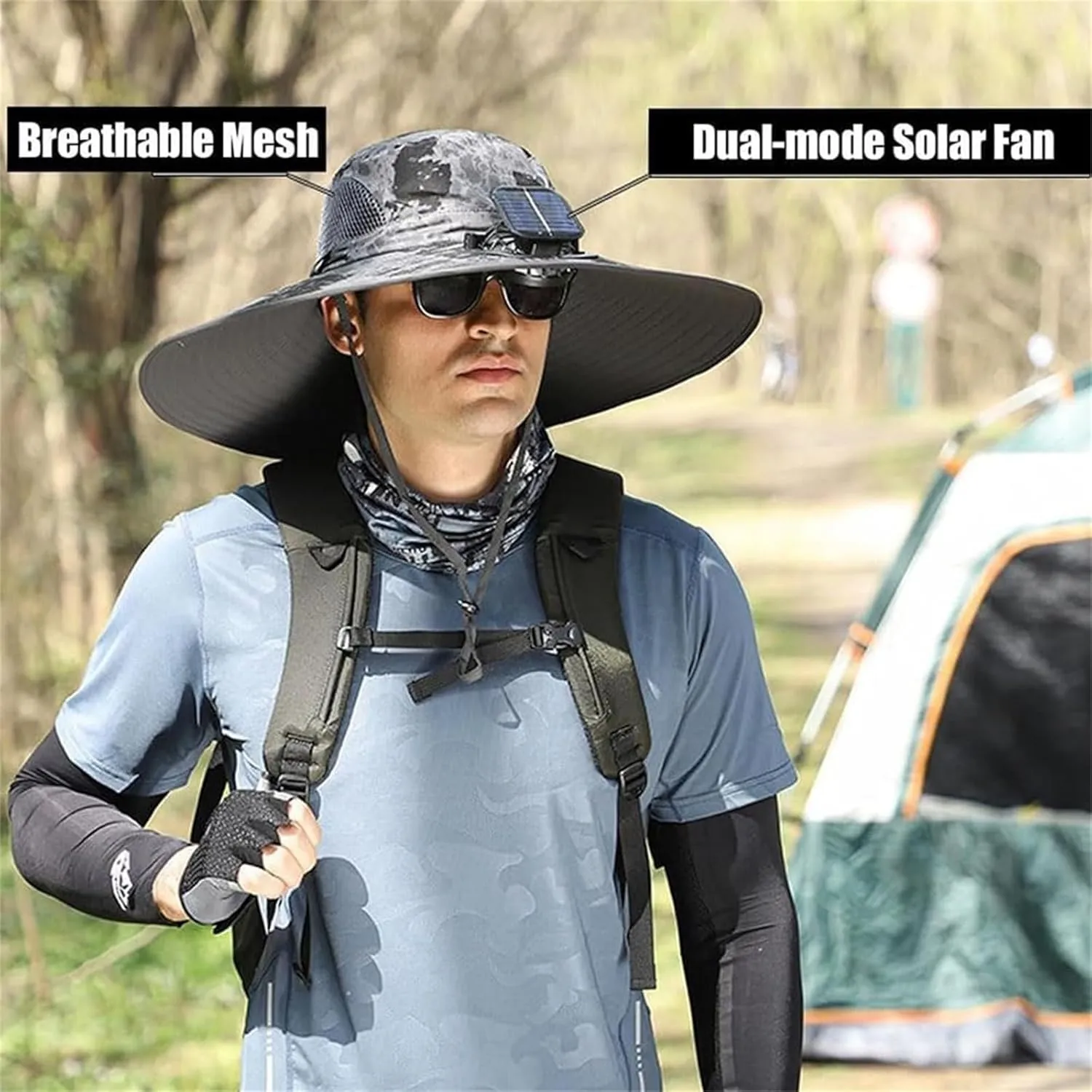 Solarbrim Hat, Colitt Fishing Hat, Wide Brim Solar Fan Outdoor Fishing Hat-Solar & USB Charging, Sun Hat with Solar Powered Fans-D
