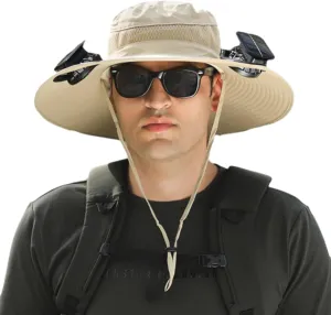 Solarbrim Hat, Colitt Fishing Hat, Wide Brim Solar Fan Outdoor Fishing Hat-Solar & USB Charging, Sun Hat with Solar Powered Fans-D