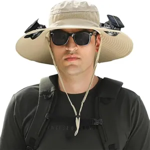 Sombrero with Ventilator Solar, Solar Powered Fan Hat, Wide Brim Outdoor Fishing Hat with Fan and Long Battery Life