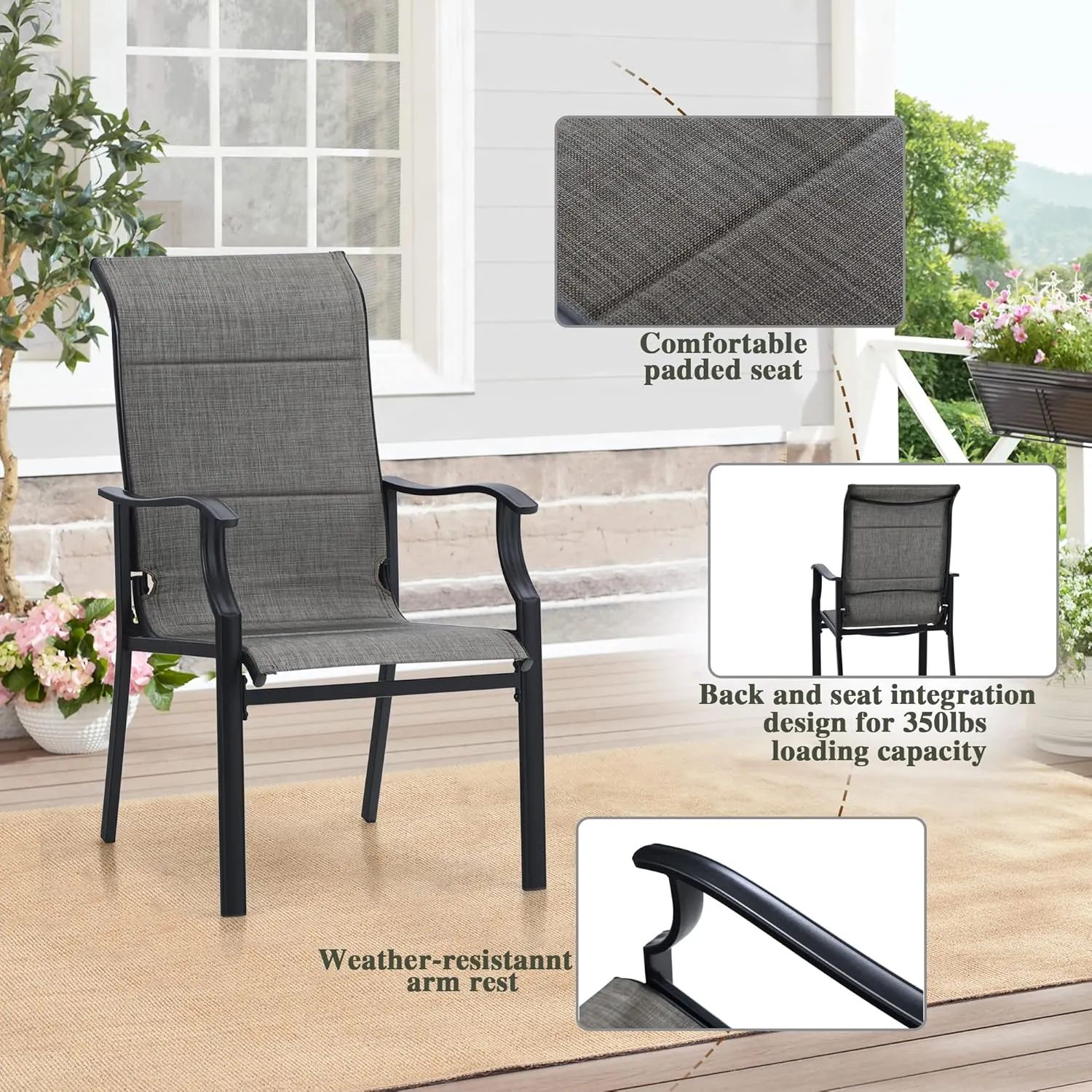 Sophia & William Patio Dining Set for 6 - Metal Outdoor Table & Chairs with 60" Rectangle Table, Quick-Dry Textilene High Back Chairs, 350lb Capacity