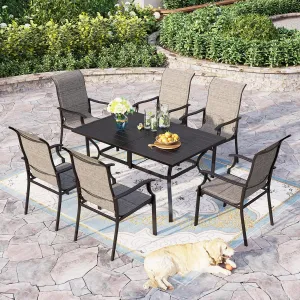 Sophia & William Patio Dining Set for 6 - Metal Outdoor Table & Chairs with 60" Rectangle Table, Quick-Dry Textilene High Back Chairs, 350lb Capacity