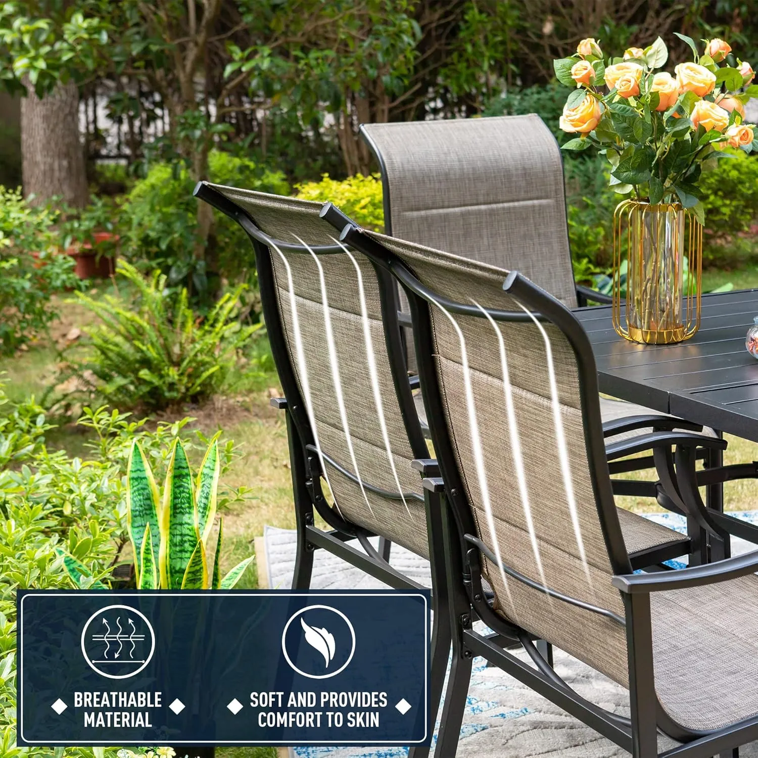 Sophia & William Patio Dining Set for 6 - Metal Outdoor Table & Chairs with 60" Rectangle Table, Quick-Dry Textilene High Back Chairs, 350lb Capacity