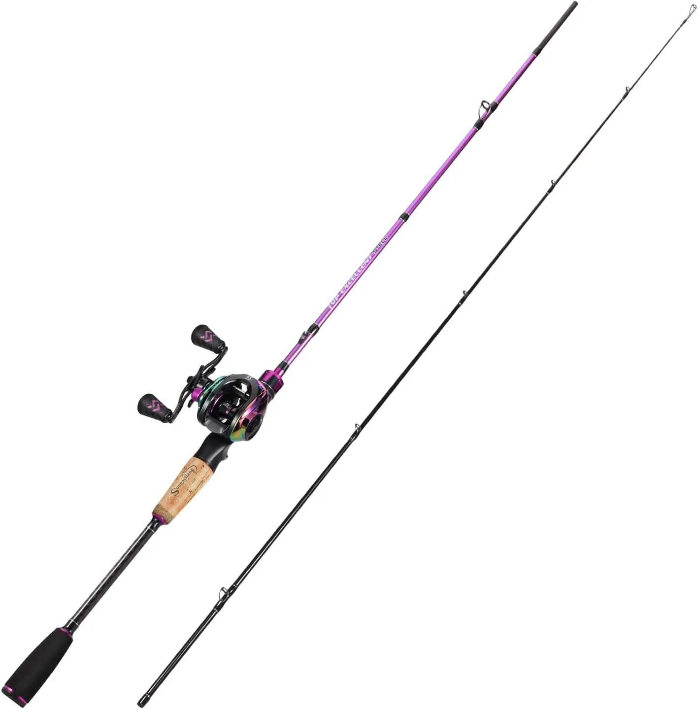 Sougayilang Fishing Rod Reel Combos, Medium Heavy 6'/7' Spinning & Casting Rod with Stainless Steel Guides - Two Pieces