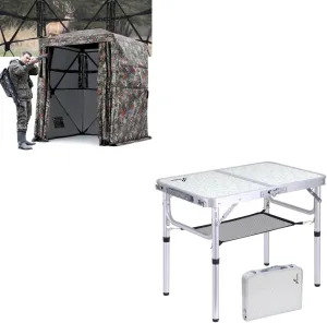 Sportneer Camping Table & Hunting Blind, Adjustable Height Small Folding Table with Mesh Layer, 80" Tall 270 Degree See Through Ground Blind for Deer Hunting