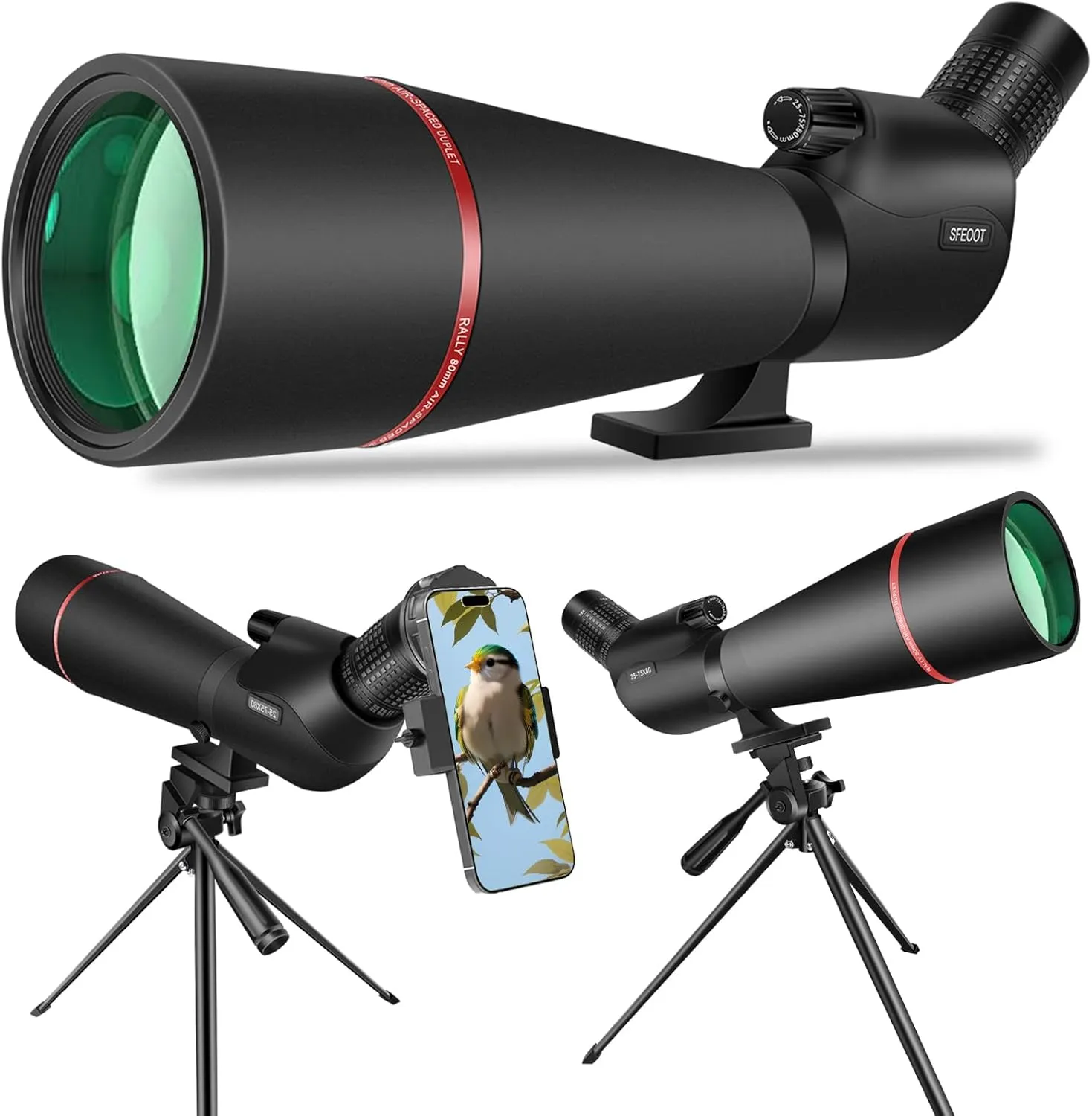 Spotting Scope 25-75x80 HD with Tripod Carrying Pouch and Quick Cell Phone Holder, Clear Image with BAK4 Prism Spotting Scopes for Target Shooting, Bird Watching, Hunting, Wildlife Viewing (Black)