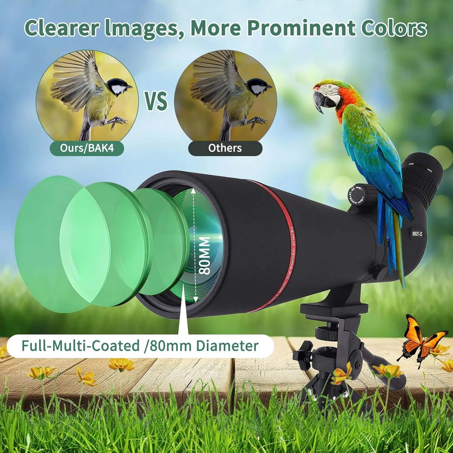 Spotting Scope 25-75x80 HD with Tripod Carrying Pouch and Quick Cell Phone Holder, Clear Image with BAK4 Prism Spotting Scopes for Target Shooting, Bird Watching, Hunting, Wildlife Viewing (Black)