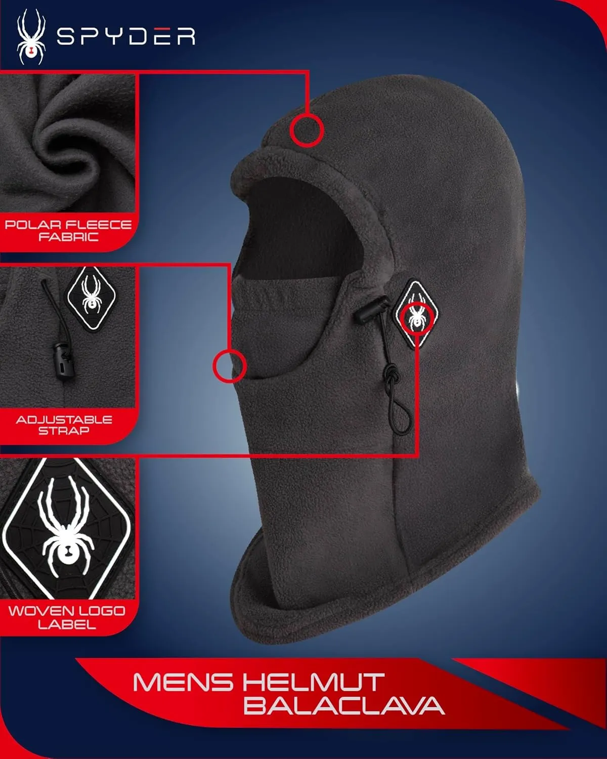 Spyder Men's Balaclava - Full Coverage Polar Fleece Balaclava Face Mask for Men - Lightweight Men's Thermal Outdoor Masks